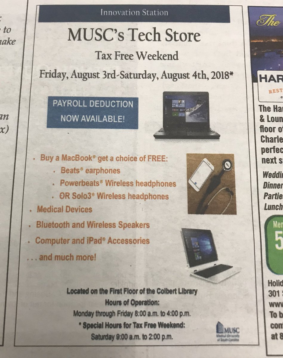 MUSC_TechStore's tweet image. Check out the Catalyst for more information on SC Tax Free Weekend!