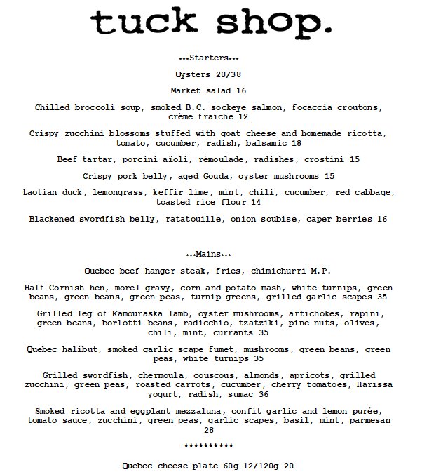 TuckShopMTL's tweet photo. Menu pour mardi le 31 juillet
Menu for Tuesday July 31st https://t.co/YNEdKJBHot
