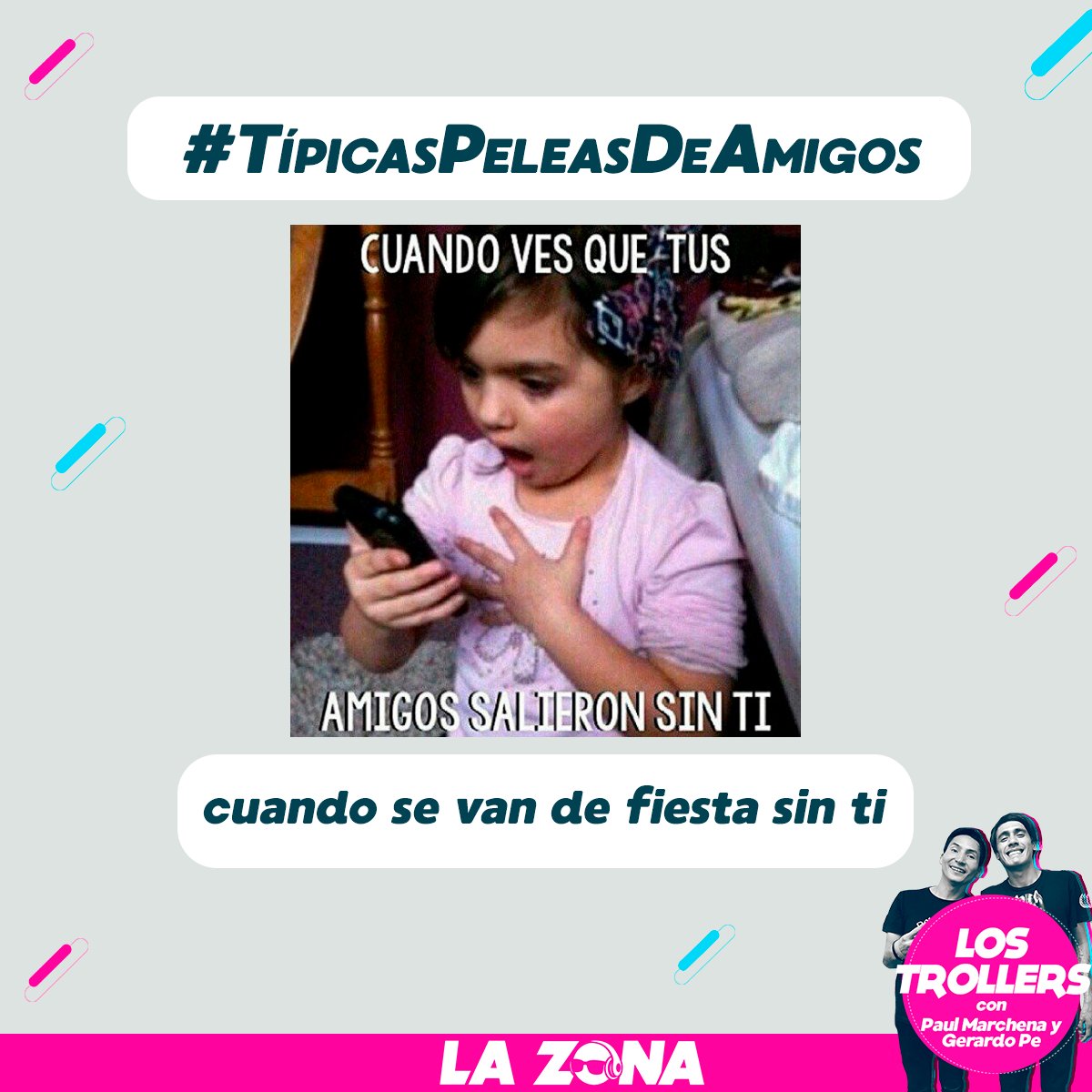RadioLaZonaFM's tweet photo. ¡Llegaron #LosTrollers y ya estamos Hashtokeando con @Paul_Marchena y @GerardoPe_1 !😎
Comenta con el HT ➡ #TípicasPeleasDeAmigos 🤔💢 https://t.co/V8WZalQczI