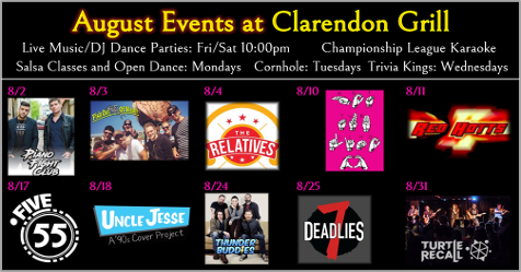 August Events at Clarendon Grill. Click for details. conta.cc/2M77Qon