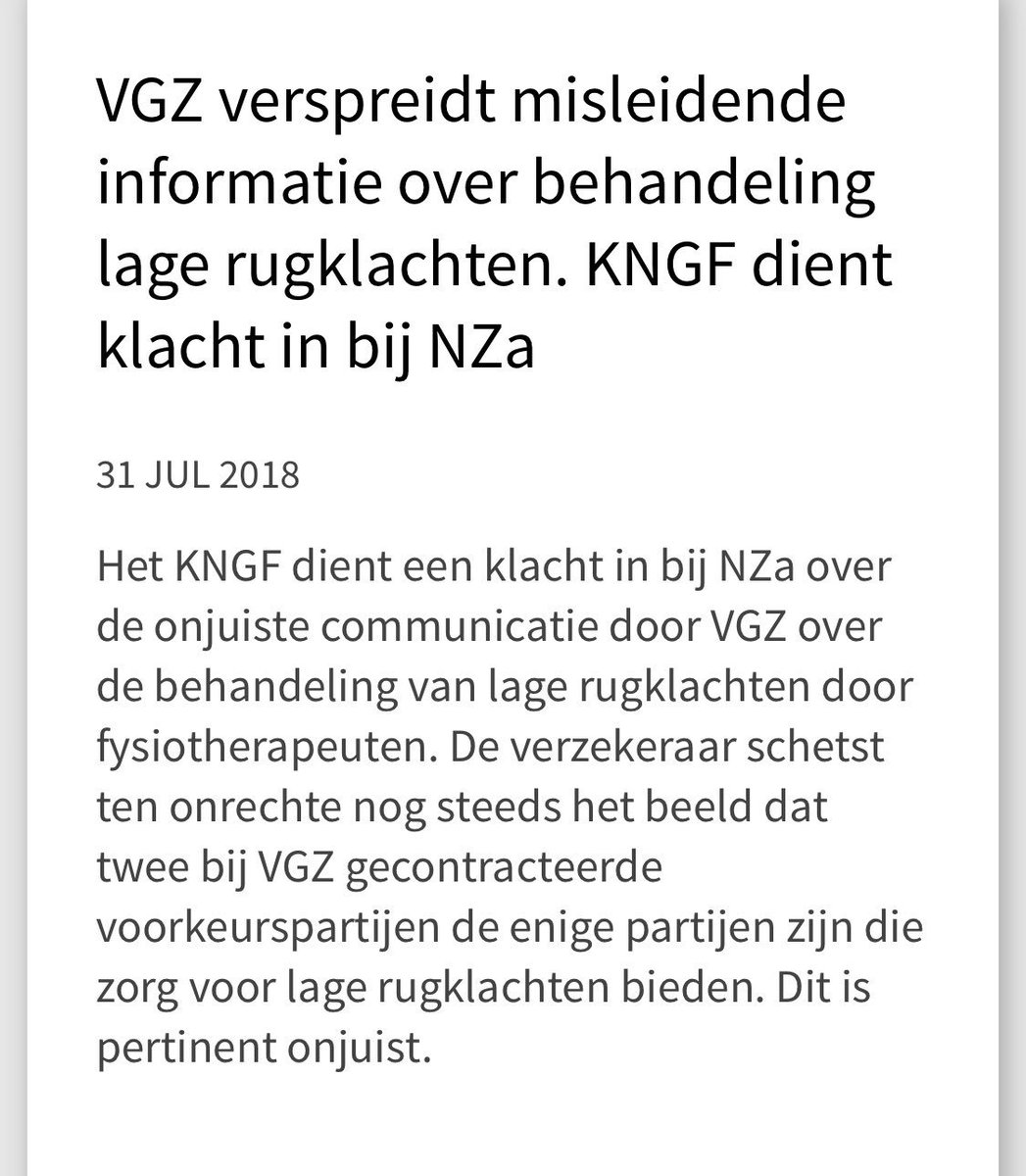 aukew's tweet photo. VGZ verspreidt misleidende informatie over behandeling lage rugklachten. KNGF dient klacht in bij @Zorgautoriteit #actiefysio https://t.co/Zyd7tqJTKq