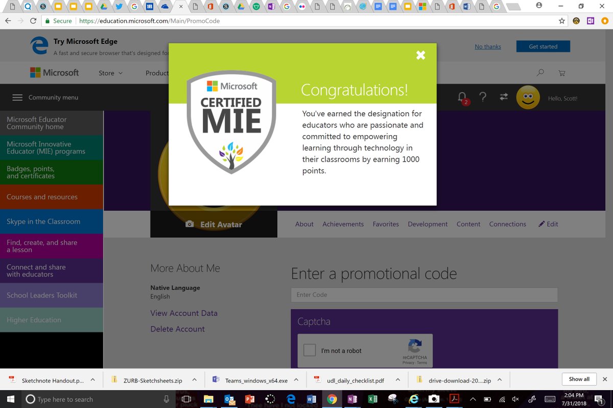 MrNunesteach's tweet photo. I am now MIE Certfied! Whoo Hoo @MicrosoftEDU ! Great times with @EdTechatMCS  @assurelearning @TeachingandTea  @MCS4Kids  during the #TCECONFERENCE! Geared up for @VisibleLearning next week with @kristiande again! https://t.co/gsdZ1wBcZZ