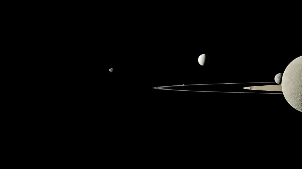 Before its graceful farewell in 2017, <a href="/CassiniSaturn/">Cassini</a> captured Saturn and 5 of its majestic moons: Janus, Pandora, Enceladus, Rhea and Mimas. A reminder that, although the spacecraft is gone, its legacy will continue to inspire &amp; yield amazing discoveries: go.nasa.gov/2mYFSjR