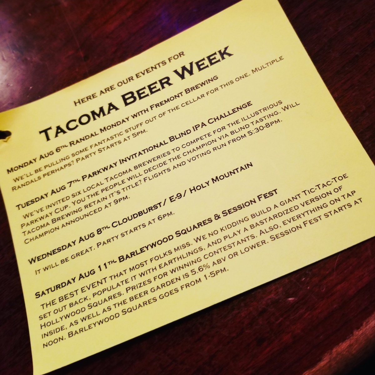 Parkway_Tavern's tweet photo. TACOMA BEER WEEK! It is coming, plan accordingly. 🍻
@TacomaBeerWeek @fremontbrewing @e9beertacoma @Cloudburst_Brew @holymtnbrewing
#TacomaBeerWeek #MondayRandallNight #IPAFest #SessionFest #BrewersNight #DrinkCraft #DrinkLocal #DrinkWABeer #PNW #StadiumDistrict #ParkwayTavern https://t.co/EBVDlMy4As