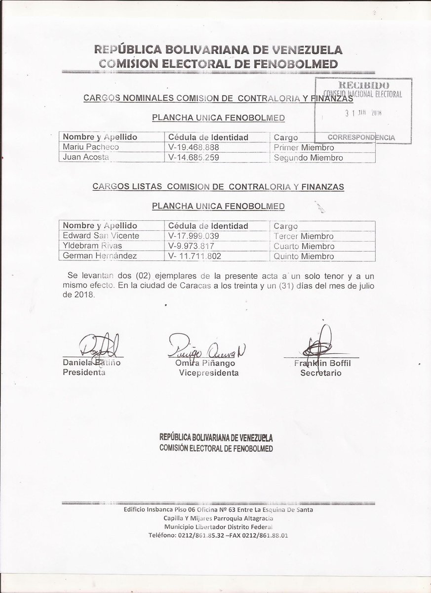 Fenobolmedweb's tweet photo. Buenas tardes, por medio de la presente se publica la Subsanacion de Acta de Cierre de Postulaciones de fecha 20 de julio de 2018 https://t.co/hD0H6pHfVL