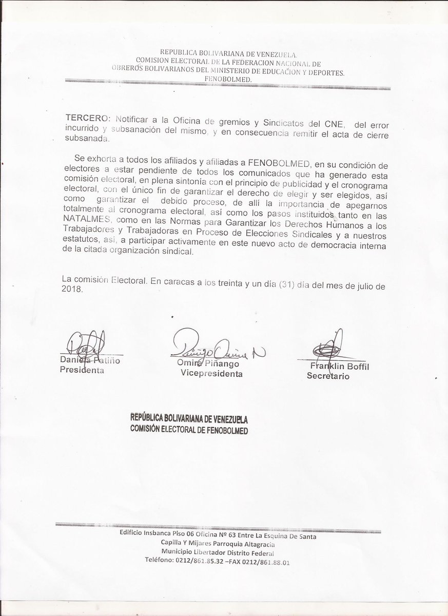 Fenobolmedweb's tweet photo. Se le informa a todos los afiliad@s de FENOBOLMED que después de una revisión exhaustiva del Acta de Cierre de Postulaciones se evidencia error en la transcripción de la identificación de postulados, el dia de hoy se realizo la debida subsanacion y corrección del mismo. https://t.co/RQYdnazwqR