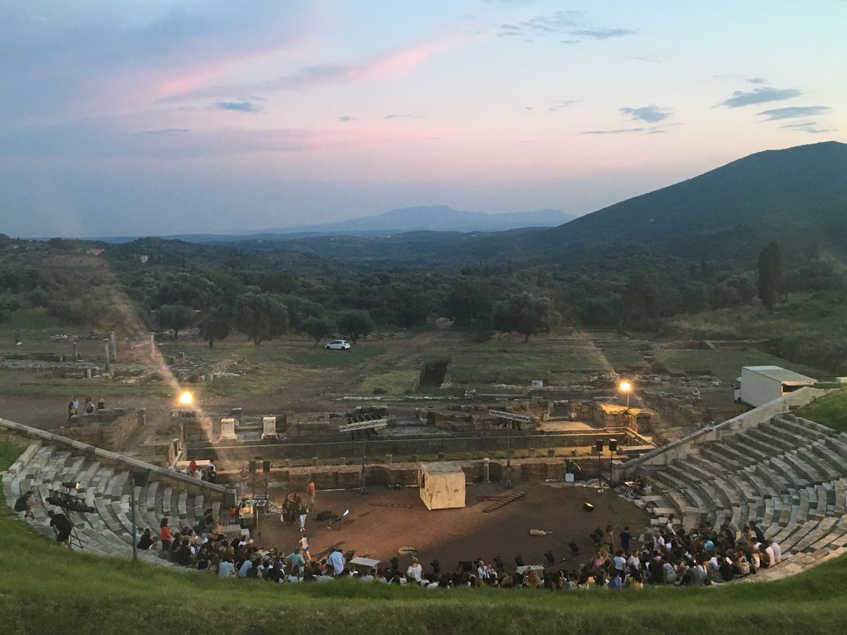 Jimcoleman33's tweet photo. Getting ready for last night’s performance of #Sophocles’ #Antigone at the ancient theatre of #Messini #AncientMessini #Greece https://t.co/cAeBtCjkx1