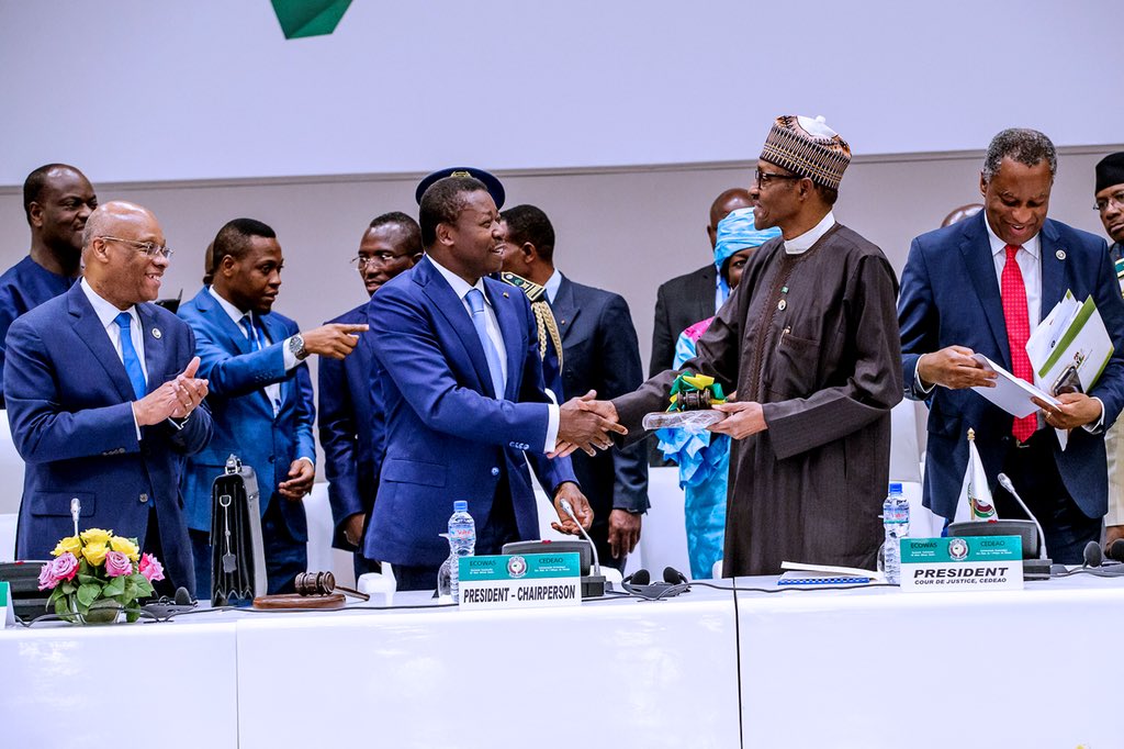 MBuhari's tweet photo. Truly humbled by my election today as the new Chairman of the Authority of Heads of State and Government of ECOWAS. I pledge to serve and work with my fellow Heads of State to deliver on peace, security, good governance and socio-economic development in the region. https://t.co/SsZnVNaEun