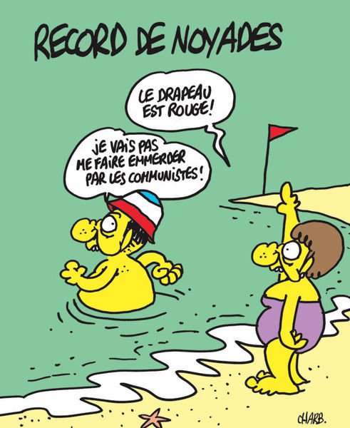ornikkar's tweet photo. À la plage, le drapeau rouge... (Par Charb) https://t.co/VQnp9ofgZI