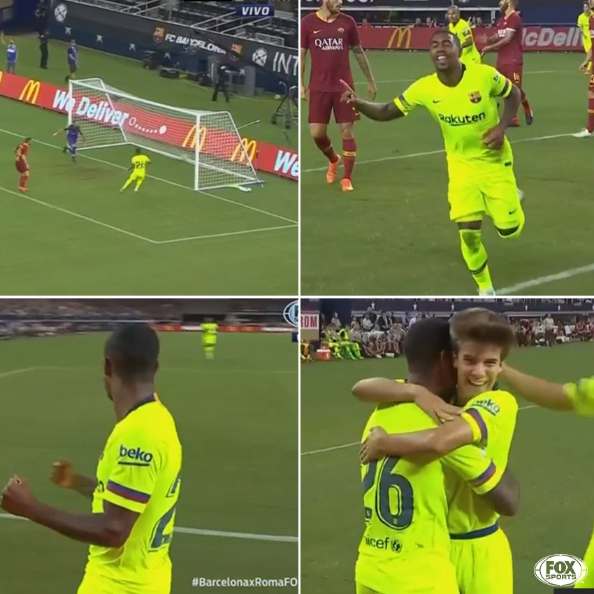 O primeiro gol de Malcom com a camisa do <a href="/FCBarcelona/">FC Barcelona</a>! 💚💛

#BarcelonaxRomaFOXSports