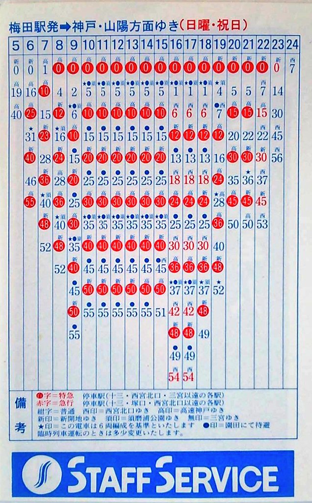 O Xrhsths Kuzumaki30 Sto Twitter 神戸線梅田駅ポケット時刻表 昭和63年12月改正 阪急電鉄