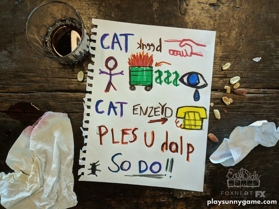 -- (@foxnext) on Twitter photo So...umm...Charlie wrote a note that explains the setup for the <a href="/alwayssunny/">It's Always Sunny</a> game. Yep, thereâs that. bit.ly/ganggoesmobile #alwayssunnygame #SunnyFXX So...umm...Charlie wrote a note that explains the setup for the <a href="/alwayssunny/">It's Always Sunny</a> game. Yep, thereâs that. bit.ly/ganggoesmobile #alwayssunnygame #SunnyFXX