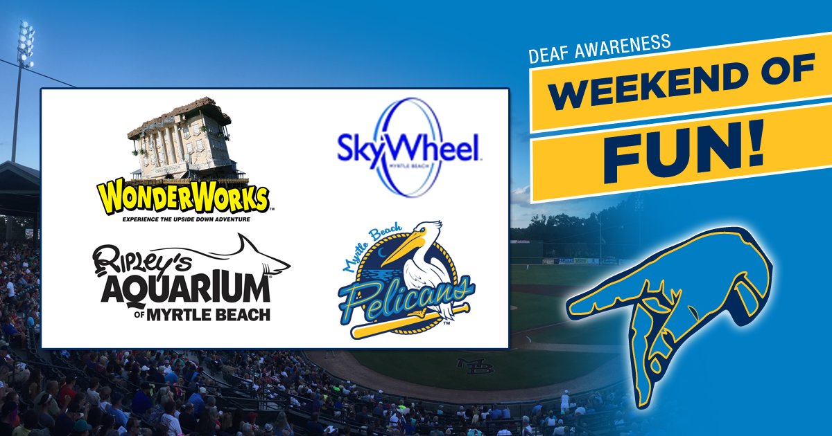 We've Turned Deaf Awareness Night Into A Full Weekend: 🏨 Book with @VacationMB 🎡 @SkyWheelMB 🐠🐡🦈 @RipleysAquaMB ✨ @WonderWorksMB We'll celebrate Deaf Awareness Night on Sunday, Aug. 19, but come visit us all weekend long in Myrtle Beach ➡️ myrtlebeachpelicans.com/asl