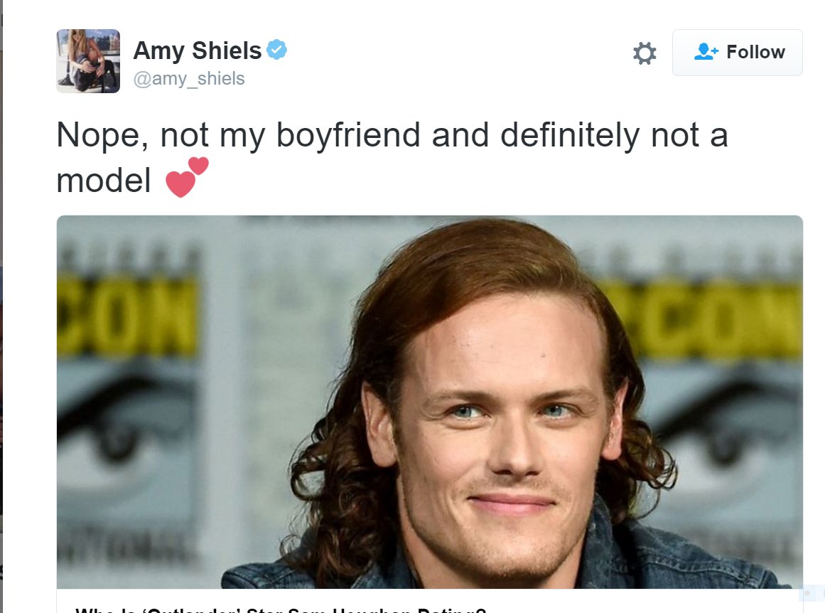Arwen489's tweet photo. No more beards for Sam, please. #samheughan #amyshiels #mackenziemauzy #nomorebeards #PRLIES #bearding #fauxmances #USWeekly https://t.co/srEIg3ka9q