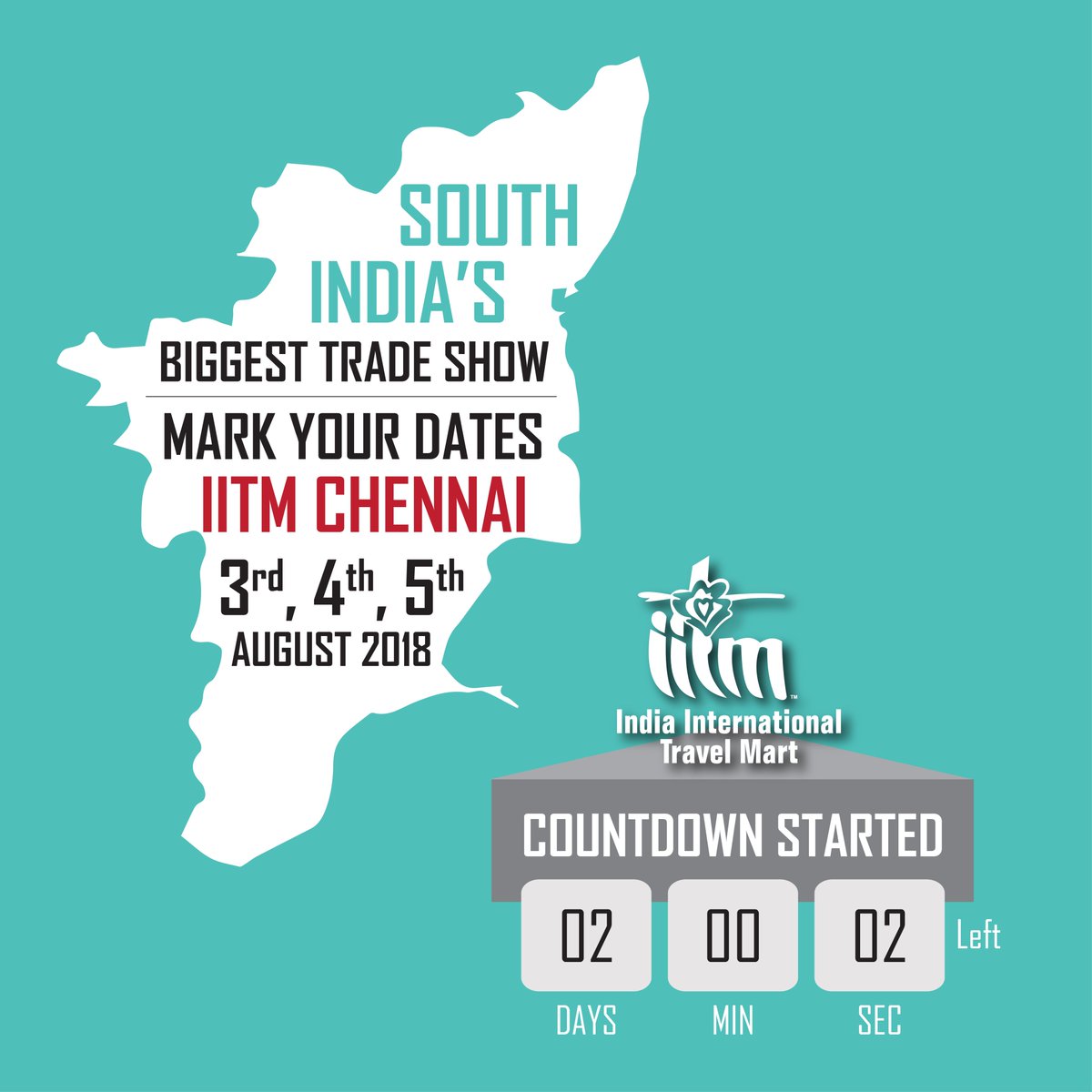 iitmindia's tweet photo. The #COUNTDOWN has begun and we are super excited!
2 days to go for #IITMChennai the travel trade show of South India. Register NOW! https://t.co/Yeb6qhrdXk
#IITMIndia #Chennai #TravelTrade #Tourism #TravelShow #TravelExhibition #TravelTheWorld #Traveler #India #Travel https://t.co/FcVsK8D3JT