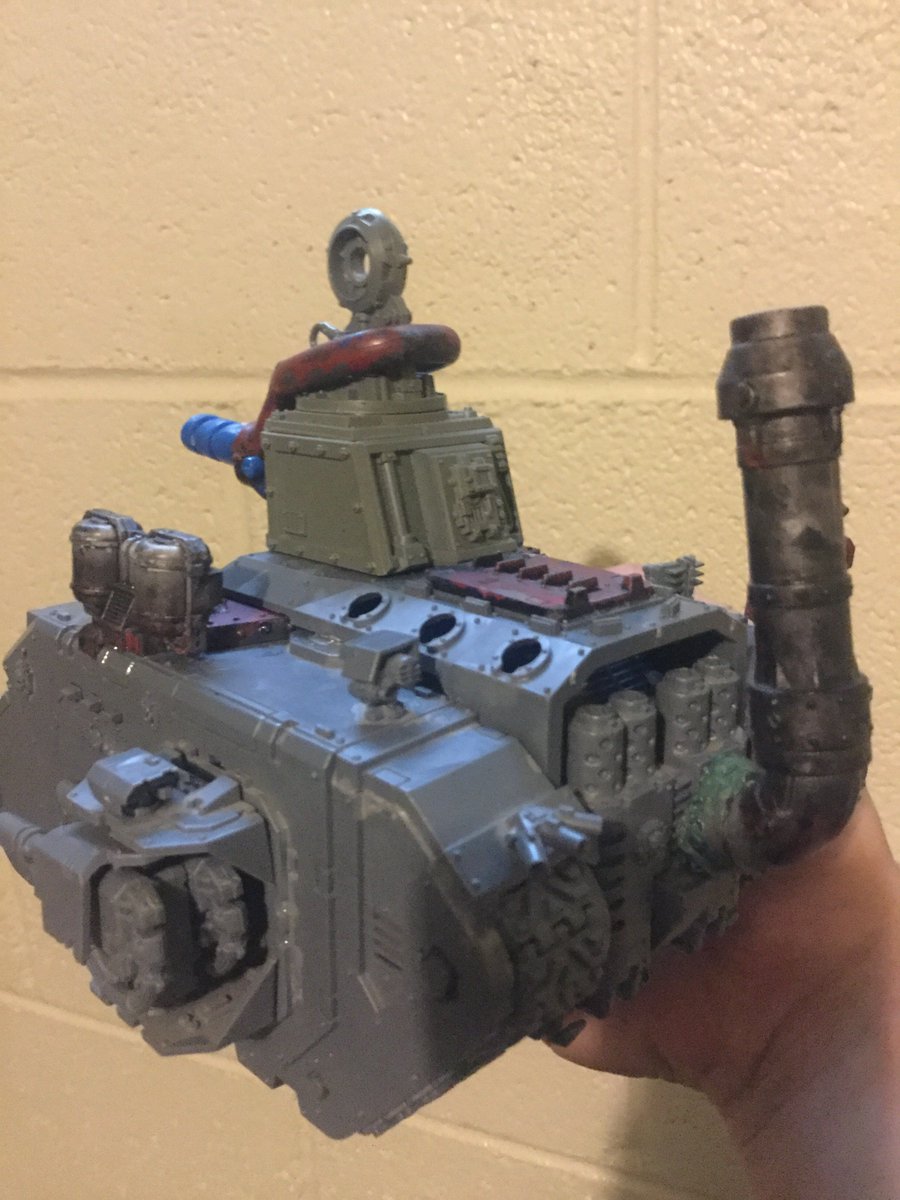 Just started on a Ork BattleWagon. Anyone gotz suggestions? I found this plastic drink straw tab and think it might look like a convincing cannon. The top part with the block and cannon are not glued yet. What you think?