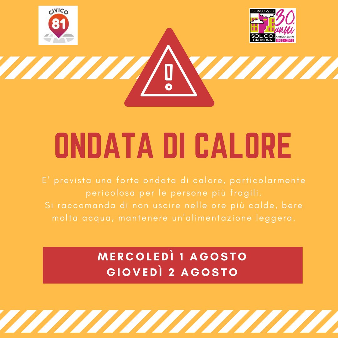 #ATTENZIONE #Ondata di #Calore a #Cremona prevista per i giorni 1 e 2 #agosto