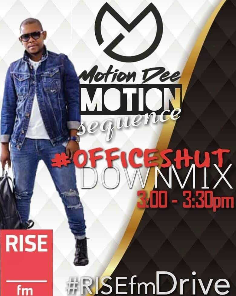 MotionDeeSA's tweet photo. #OfficeShutDownMix #RISEfmDrive #MotionSequence cc @Thebigzill @RISEfm943 https://t.co/I229Q4fqln