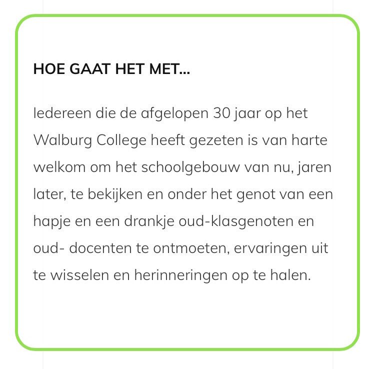 Nog zo’n 7️⃣ weken te gaan, dan start #WC30jaar‼️ Wie wil jij spreken? 🗣Heb jij je oude klasgenoten al op de hoogte gebracht van reuniewalburgcollege.nl❓ #ReTweet, stuur ze een 📧 of bel ze op📞! Help ons zoveel als mogelijk mensen te informeren! #reünie #WalburgCollege