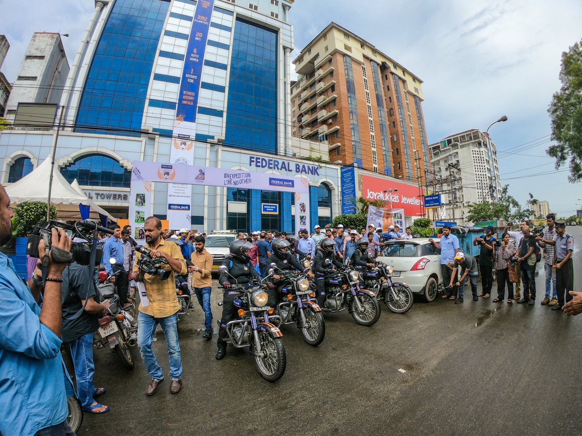 FederalBankLtd's tweet photo. History unfolds today.
3182 kilometers, 20 days, 6 gutsy women, 1 historic ride. This is the Federal Bank-Motorcycle Angels Kochi to Delhi Bike Expedition. Stay tuned to Instagram as we bring you more exclusive updates in the coming days. #FederalAngels https://t.co/pwZNtfjqOh