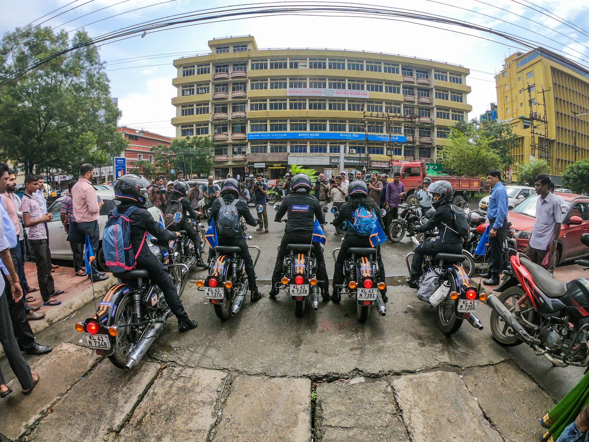 FederalBankLtd's tweet photo. History unfolds today.
3182 kilometers, 20 days, 6 gutsy women, 1 historic ride. This is the Federal Bank-Motorcycle Angels Kochi to Delhi Bike Expedition. Stay tuned to Instagram as we bring you more exclusive updates in the coming days. #FederalAngels https://t.co/pwZNtfjqOh
