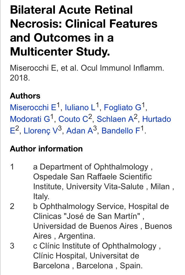 Multicenter International Study #Uveitis #Herpes #RetinalNecrosis #Italy #Argentina #Spain @hospitalclinic @barnaclinic