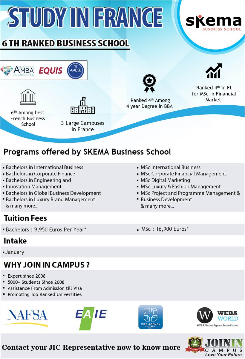 joinincampus's tweet photo. Study in Paris: Skema business School
Top ranked business school:- https://t.co/o3PqNS5Zmr
#studyinparis #studybachelors #studyMSC #apply #now #for #january #intake https://t.co/lcgCFgbvc4