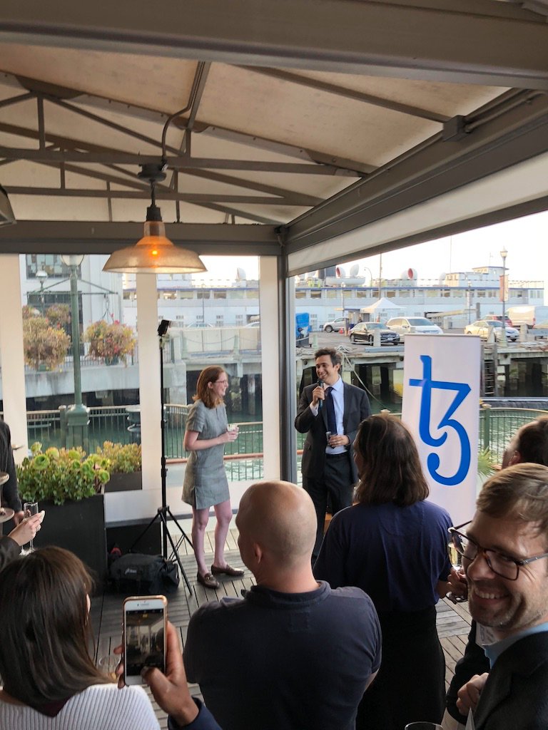 Fantastic launch party for <a href="/tezos/">Tezos</a> and <a href="/TezosFoundation/">Tezos Foundation</a> last night in SF.  It was great to see <a href="/ArthurB/">Arthur B.</a> and <a href="/breitwoman/">Kaꜩleen 🚂</a> again.