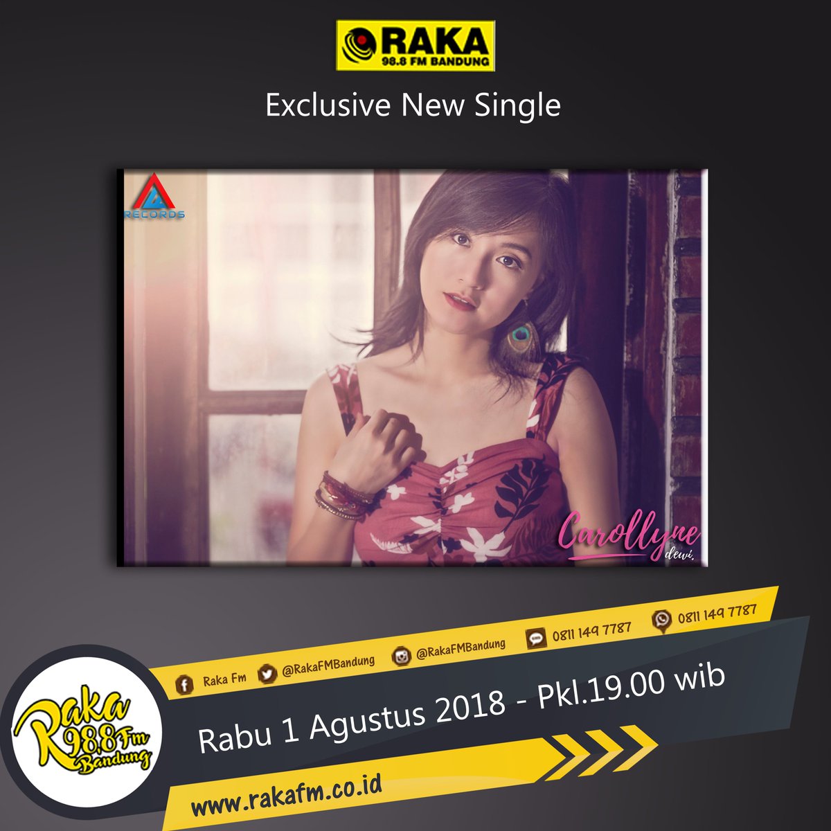 rakafm_bandung's tweet photo. #NOW Simak #ExclusiveNewSingle @CarollyneDewi ~ #WalaupunBukanKarena #WBK #StayTuned | on 98,8 Raka FM Bandung | MD @hadyadoens | https://t.co/PeErmgmYys