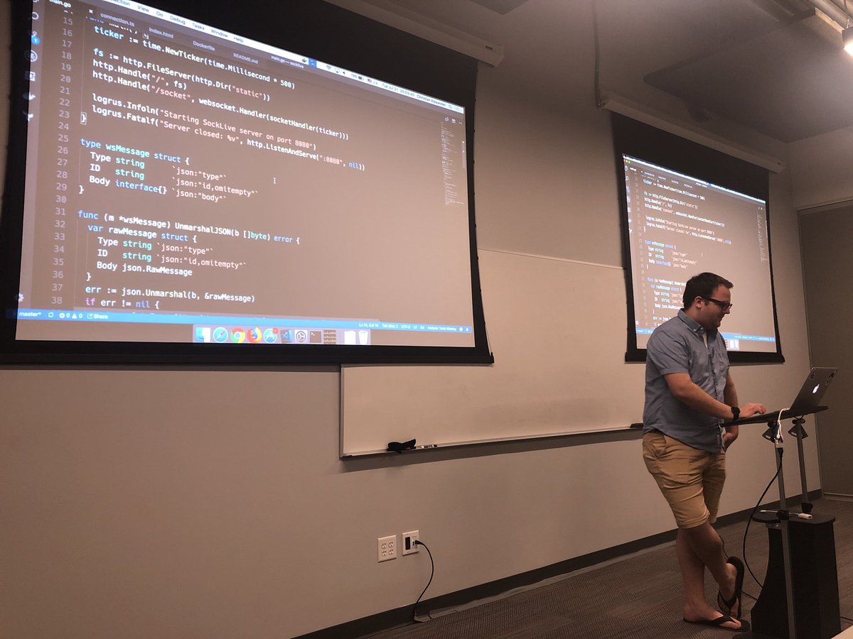 golangPhoenix's tweet image. Gus and Christian presenting their projects. #golang @galvanize #golangphoenix