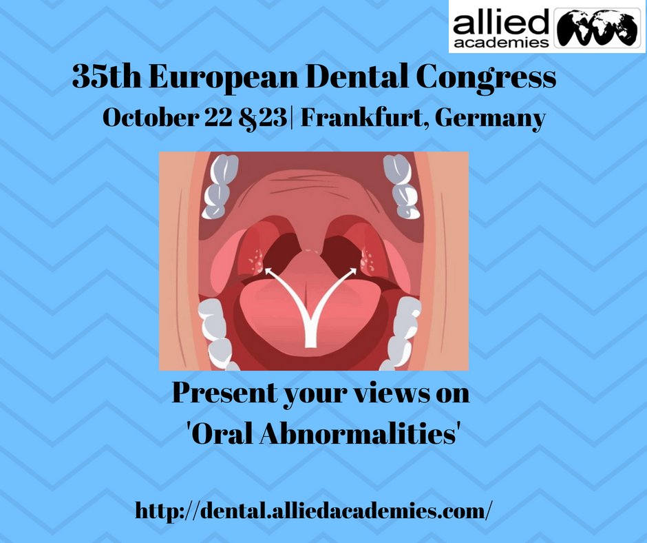 share your views on Oral abnormalities at <a href="/congressdental/">Dental Congress</a> 2018
participate and experience the diversity in the field of dentistry.
for more details:dental.alliedacademies.com/brochure-downl…