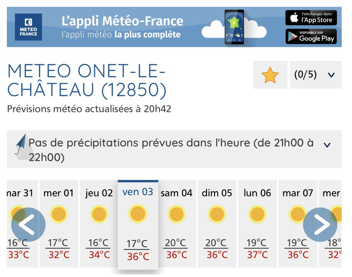 onetlechateau's tweet photo. ⚠️ Les très fortes #chaleurs resteront actives en Aveyron, jusqu’à la semaine prochaine. Évitez les sorties aux heures les plus chaudes, prenez soin des plus fragiles, et adoptez les bons réflexes. Prévisions #météo sur https://t.co/HfjgIifVgk ⚠️ https://t.co/yeTlvm4R6e