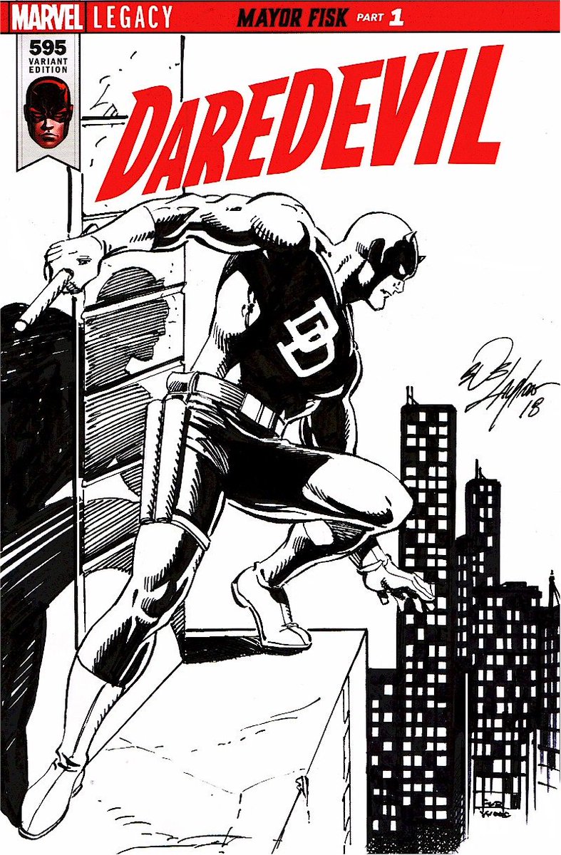 Bob_Layton's tweet photo. Recent Daredevil blank cover sketch, commissioned by Don Zalewski. Since Wally Wood was my first mentor, some 45 years ago, I felt I'd go the homage route on this as a tribute to his original version of this character.  @Marvel #Daredevil https://t.co/TzyDVV8Oxm