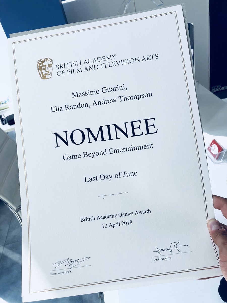 Just got this in from the UK. Time to frame it! <a href="/BAFTA/">BAFTA</a> <a href="/BAFTAGames/">BAFTA Games</a> <a href="/LDoJ_game/">Last Day of June</a>