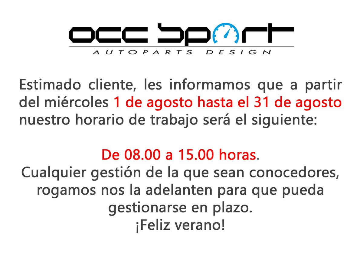 Horario Agosto occ sport