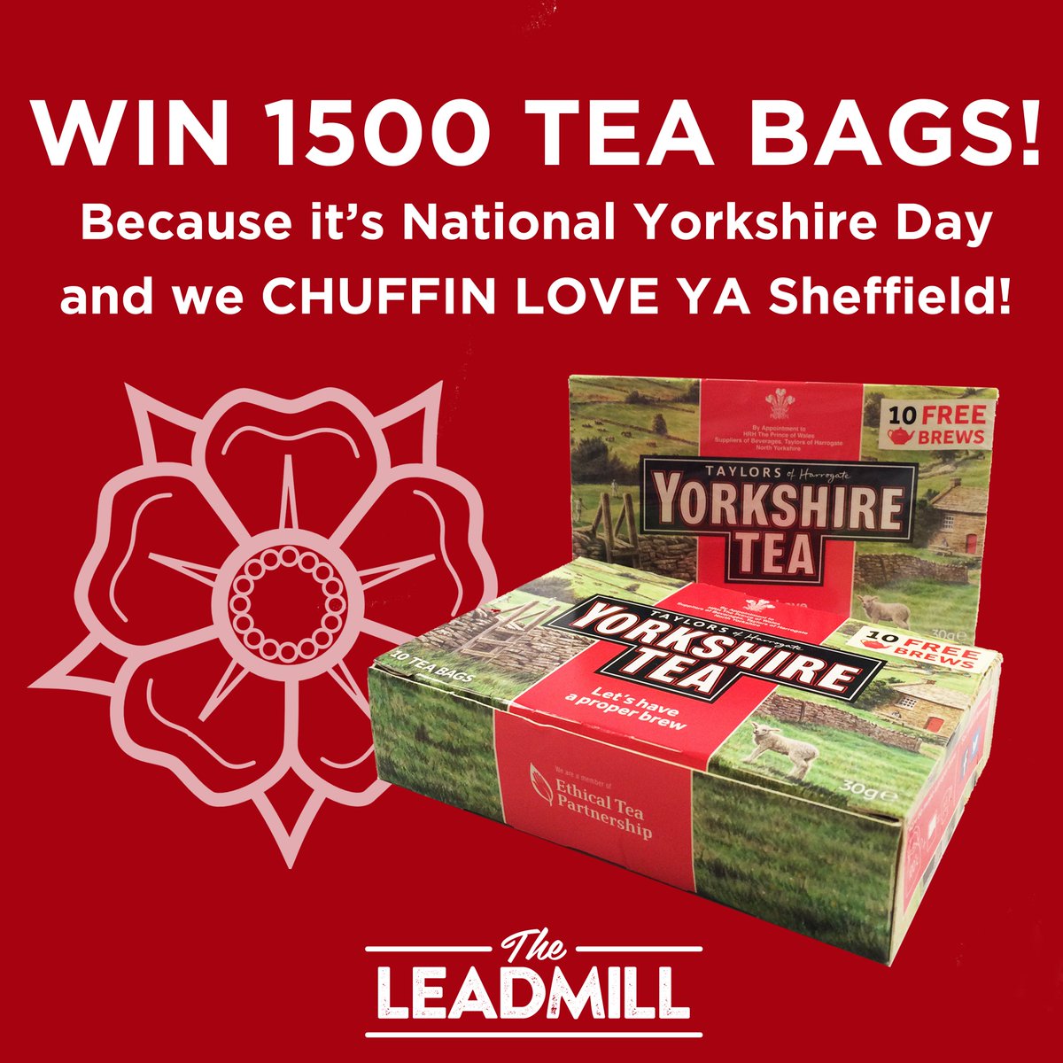 In honour of National Yorkshire Day we're giving away 1500 Yorkshire teabags to one lucky winner!

All you have to do to be in with a chance of winning is follow us and Retweet this pic! Winner announced today at 5pm!

So, who wants a brew?