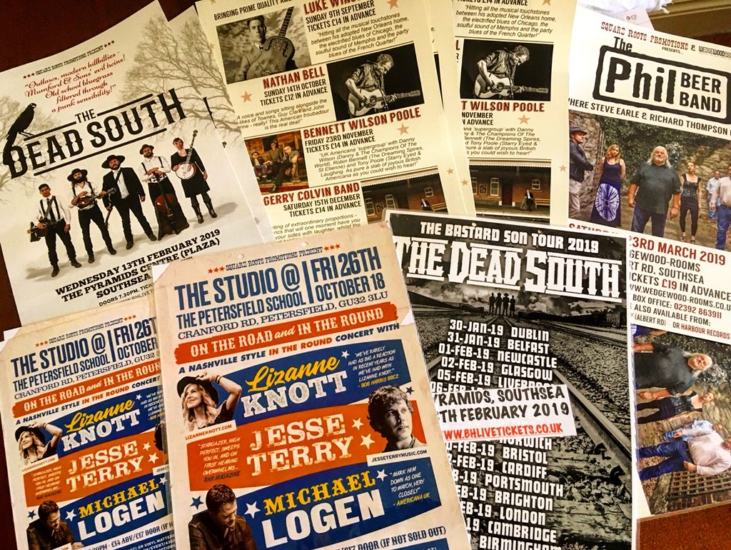 #posters ready 4 weekend of err, postering? Is that a verb? Tickets 4 our @king_winslow @benwilpoole @nathanbellmusic @TheDeadSouth4 @jesseterrymusic @michaellogen @LizanneKnott on sale at squarerootspromotions.co.uk @PieandVinyl @_onetreebooks @harbouremsworth #americana #Southsea