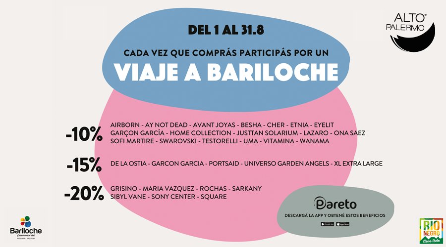 Del 01 al 31 de agosto cada vez que comprás, participás por un viaje a Bariloche ❄
Descargá <a href="/ParetoApp/">Pareto App</a> y disfrutá de grandes beneficios ✨
Más información 👉 paretopago.com.ar
Legales 👉 goo.gl/UYsKJw