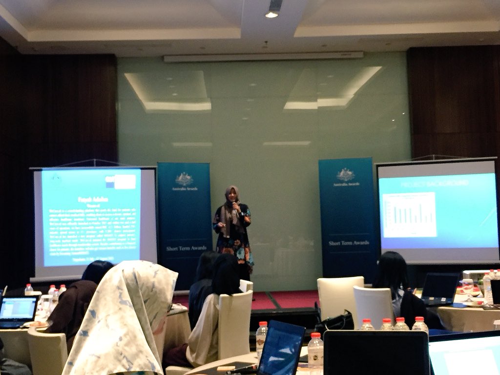 VChristaldi's tweet photo. Fatyah Adzikrah representing #WecareID, a crowd funding platform that pools the fund for patients in 🇮🇩 who cant afford their medical bills. They have raised IDR 4.3 billion so far, helping 330+ patients across 15 provinces in Indonesia. @AustraliaAwards #TechScaleUpId https://t.co/n2YTbU0Aif