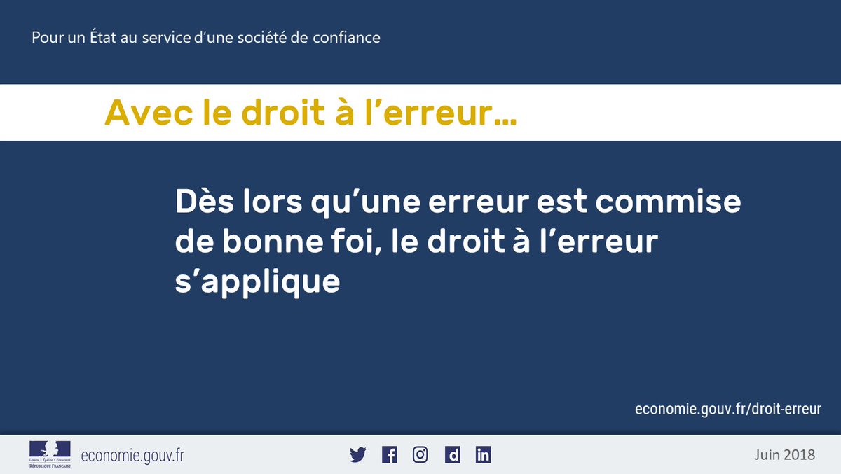 Economie_Gouv's tweet photo. 🏛️ Le projet de loi pour un État au service d'une société de confiance #ESSOC a été définitivement adopté hier soir à l'@AssembleeNat
Il instaure notamment :
☑️ un #droitàlerreur pour les usagers de bonne foi
☑️ un "droit au contrôle" pour les #entreprises https://t.co/b4YxGTutkH