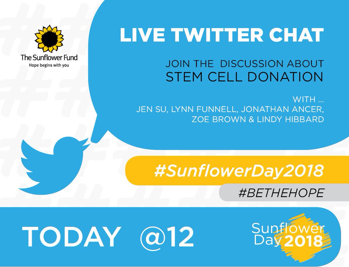 dkms_africa's tweet image. Don't forget to join the chat at 12pm today to find out more and help spread awareness about #stemcell donation. #BeTheHope #SunflowerDay2018