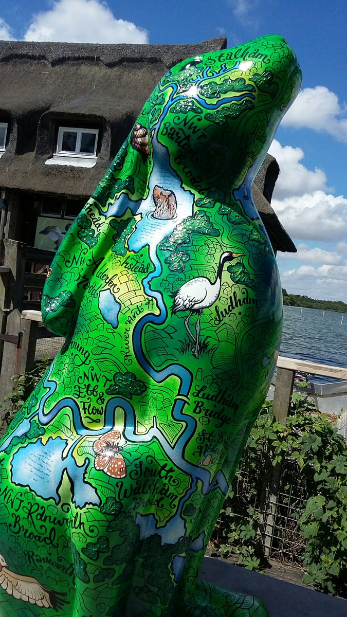 Local artist <a href="/genealityart/">Beverley Gene Coraldean</a> who designed our beloved mural also designed <a href="/SydneyLongEars/">Go Go Sydney Long Ears</a> this beautiful @GoGoHares2018 at Ranworth Broad <a href="/SupportNWT/">NWT — OLD ACCOUNT, NOW @NorfolkWT</a> <a href="/break/">lilly</a> what a great excuse to get out of the city &amp; explore the county #GGH18 #longhotsummer