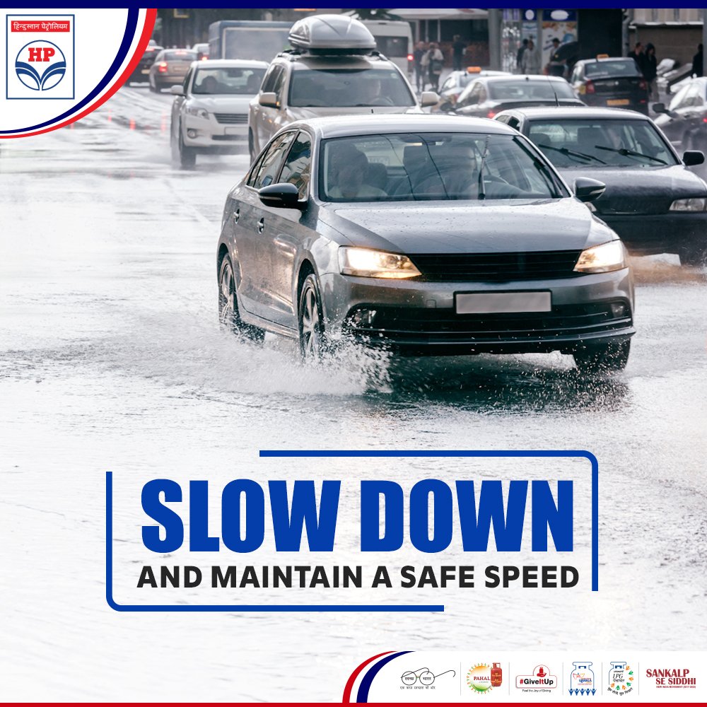 HPCL's tweet photo. The rains make the roads very unpredictable. Stay at least 10kmph below the speed limit for a highway to ensure safe driving. #HPTips https://t.co/uAkPOXMtik