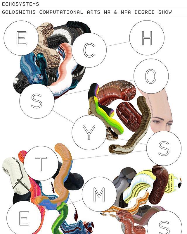 Please save the date for our final MA/MFA degree show Sept 6 opening evening, show runs Sept 6-9. .
.
.
.
.

Echosystems is the MA/MFA Computational Arts degree show at Goldsmiths, University of London for the cohort of 2018. Works on display explore ideas of computational r…
