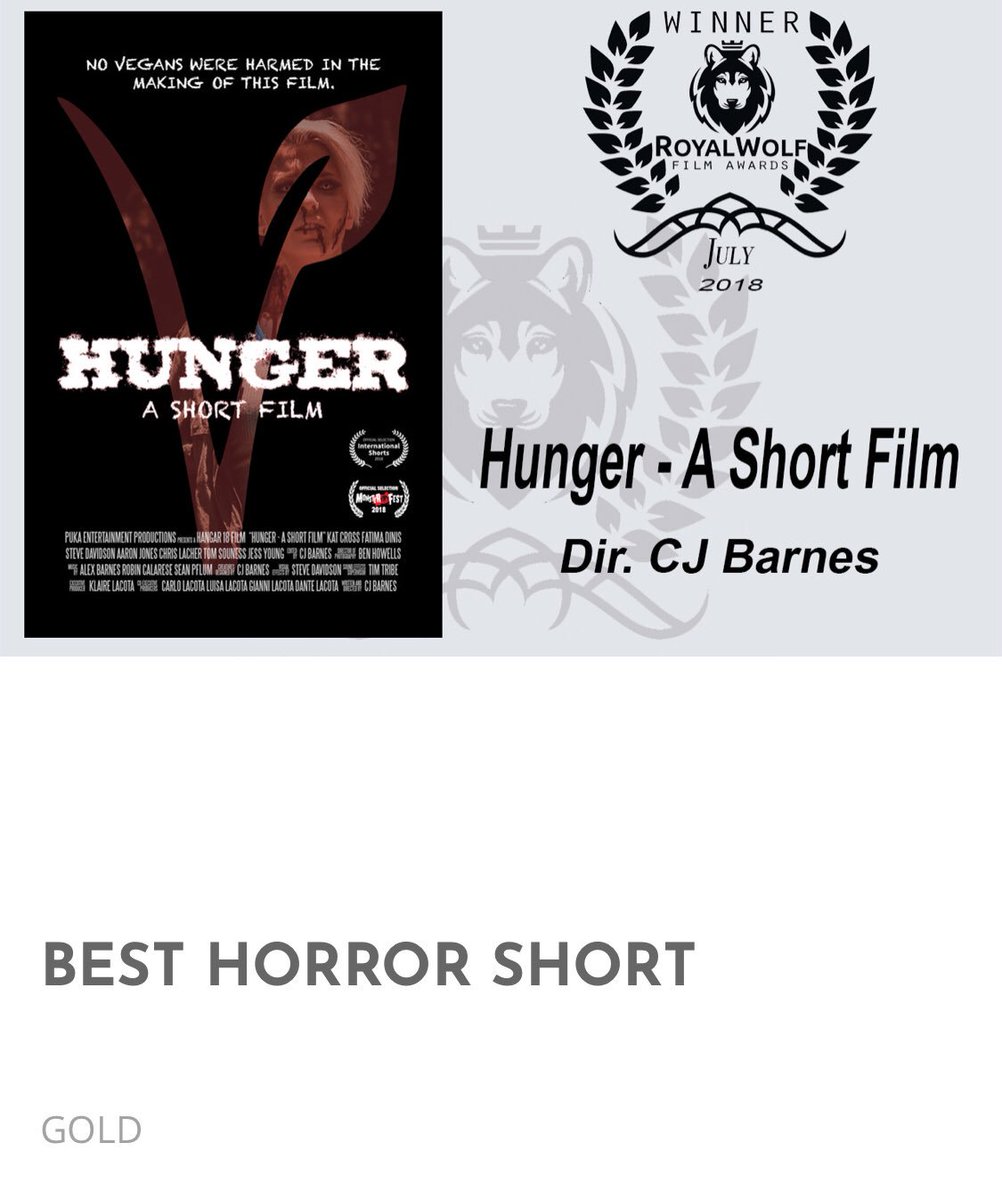 PukaEnt's tweet photo. Who would have seen this coming? Thanks to @royalwolffa honoring @hunger_short as the #besthorrorshort and CJ Barnes the #bestfirsttimefilmmaker. Thank you @FilmFreeway
#winner #HungerAShortFilm #pukaentertainment #hangar18films #vegan #shortfilm #zombies #goldcoast #australia https://t.co/XmQpIwoVLw