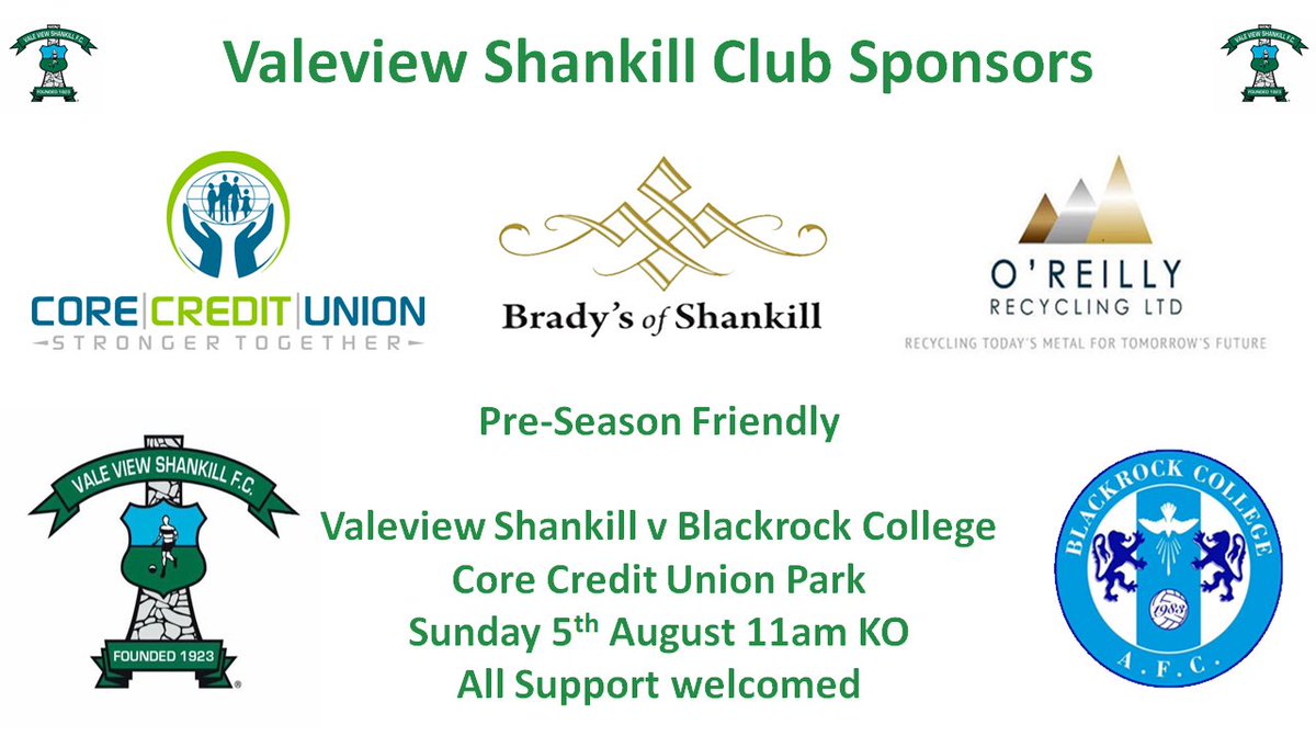 We are back in action this weekend against another local side. We welcome <a href="/BlackrockColAFC/">BLACKROCKCOLLEGE AFC</a> to Core Credit Park for a Pre-Season friendly.

#MonVale