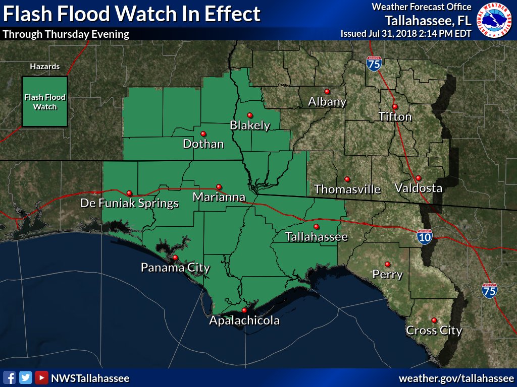 Flash flood watch remains in effect for portions of the area through Thursday Night. Heavy rain and flooding threat will persist for the next few days before drier air moves in this weekend! #flwx #gawx #alwx