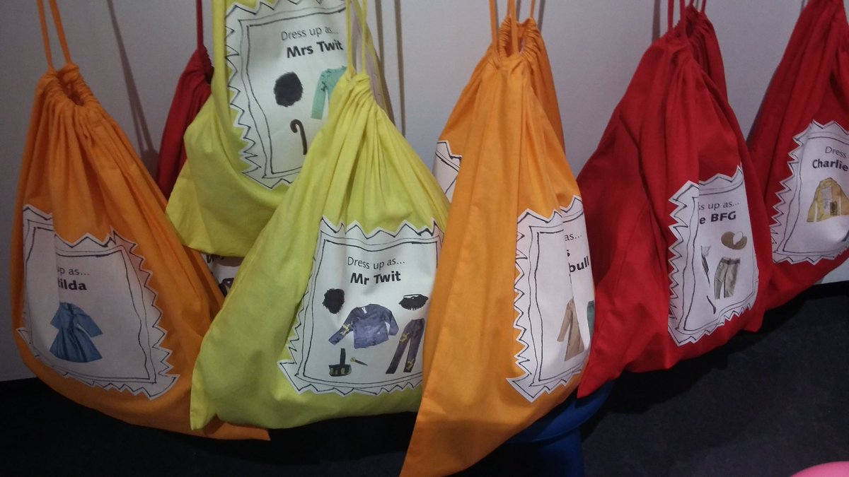 Dressing up bags -should I be Matilda, Mrs Twit or Miss Trunchball? @WFlibraries  @britishlibrary #livingknowledgenetwork  @libsconnected