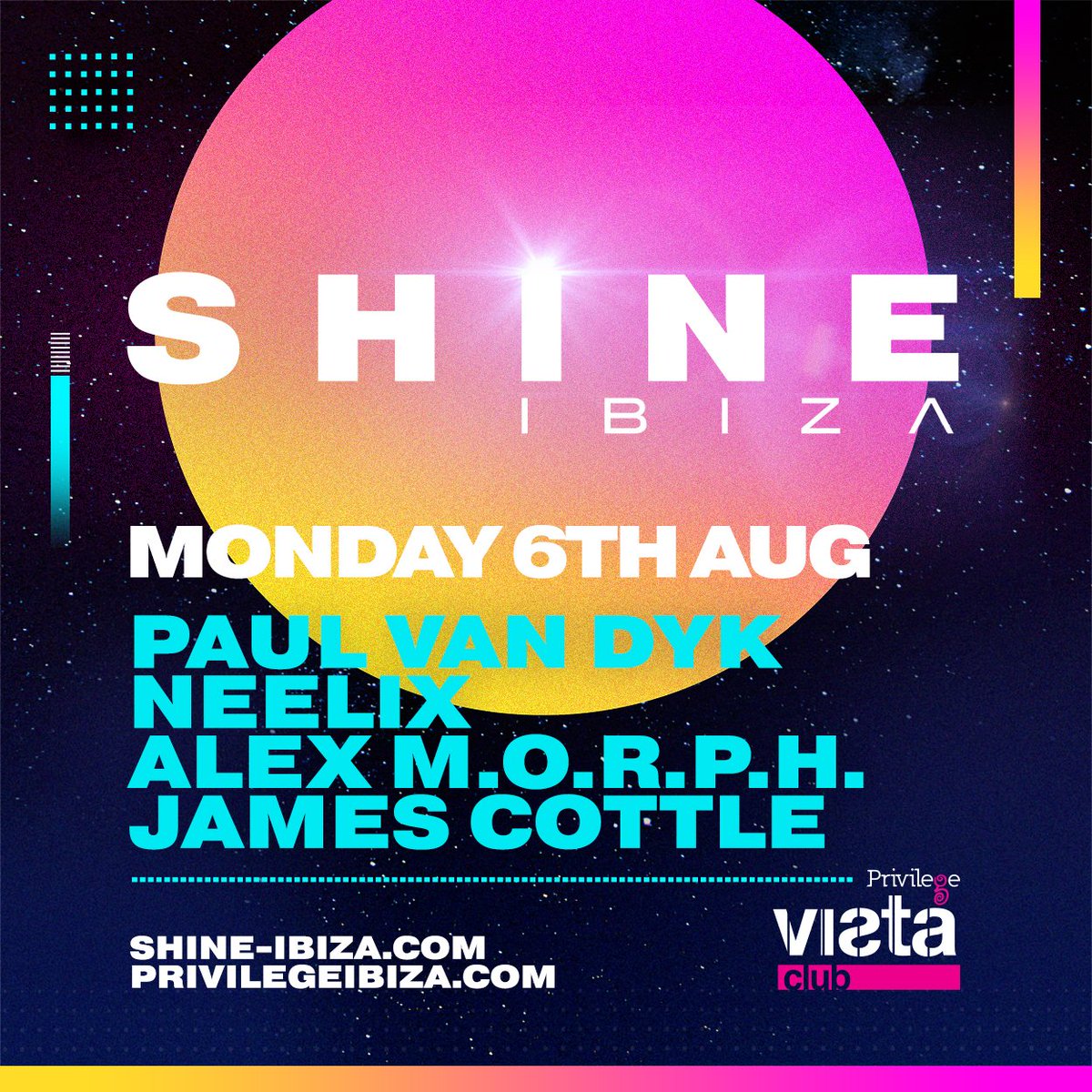 MONDAY ⚡️@SHINE_Ibiza with @neelixmusic @alexmorph and @DJJamesCottle shine-ibiza.com https://t.co/v52gM547CY