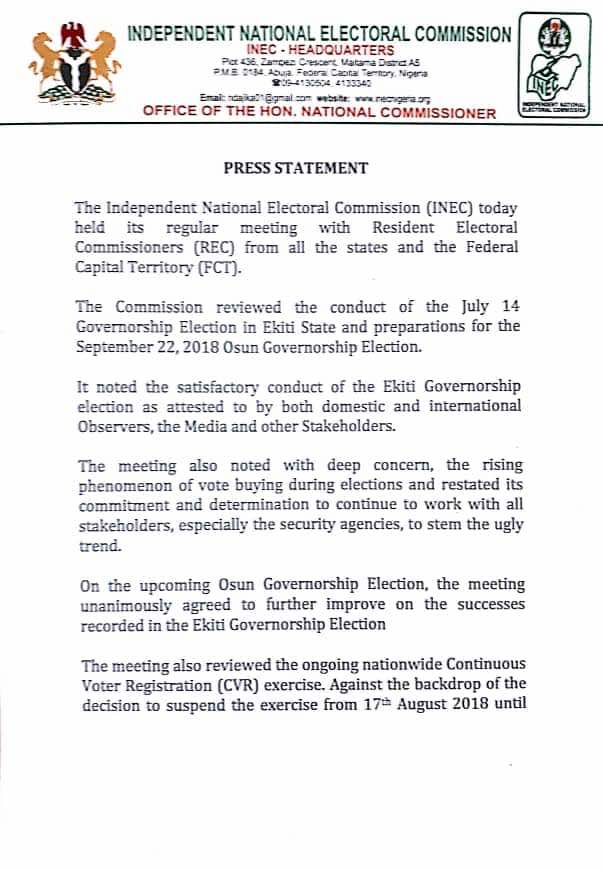 Mr_JAGs's tweet image. REMINDER FLASH: From today, @inecnigeria extends time for Voters' Card REGISTRATION to 5pm EVERYDAY (including weekends &amp;amp; public holidays) till the last Day.. August 17th 2018.. INEC has done their best, Do yours too.. PVC COLLECTION continues till a week b4 election. 
PLS RT.